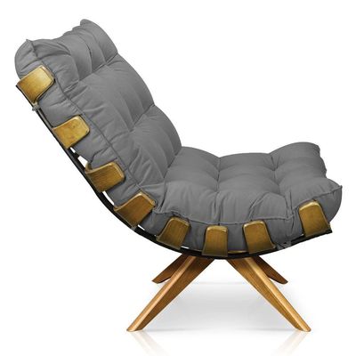 Poltrona Giratória Costela Suede Grafite Base Madeira