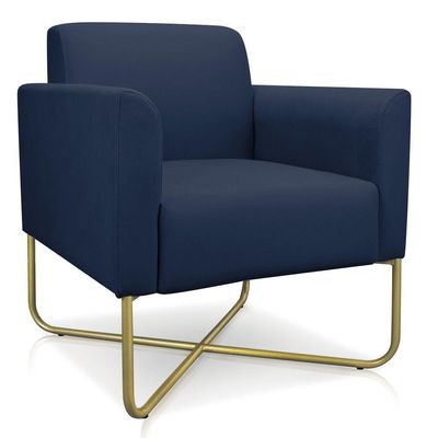 Kit 02 Poltronas Marisa Suede Azul Marinho Base X Industrial