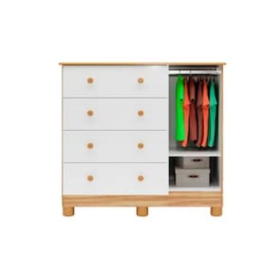 Cômoda Infantil Peroba Duda Plus com 1 Porta, 4 Gavetas, 1 Prateleira e 95,3 cm de Largura Bege Claro