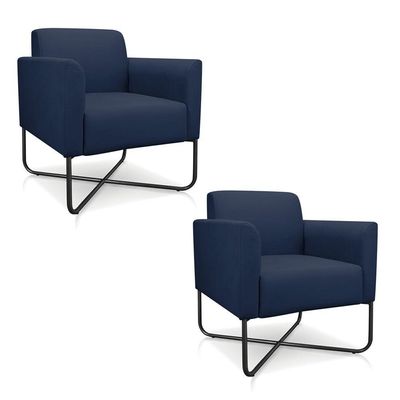 Kit 02 Poltronas Marisa Suede Azul Marinho Preta