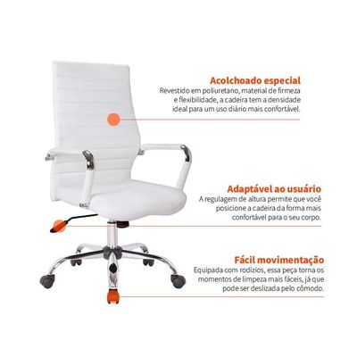 Conjunto de Mesa Studio Preta 180 cm com Cadeira de Escritório Diretor Giratória Cleaner Branca
