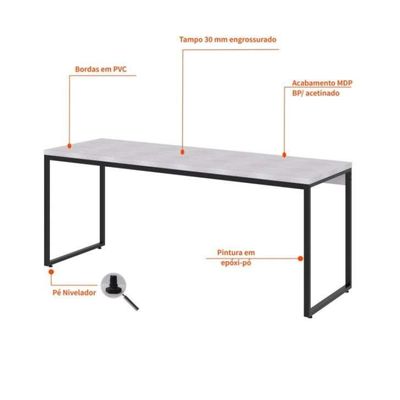 Conjunto de Mesa Studio Branca 180 cm com Cadeira de Escritório Diretor Giratória Cleaner Preta