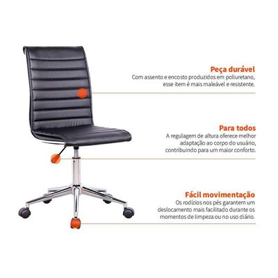 Conjunto de Mesa Studio Branca 180 cm com Cadeira de Escritório Secretária Giratória Marilyn Preta