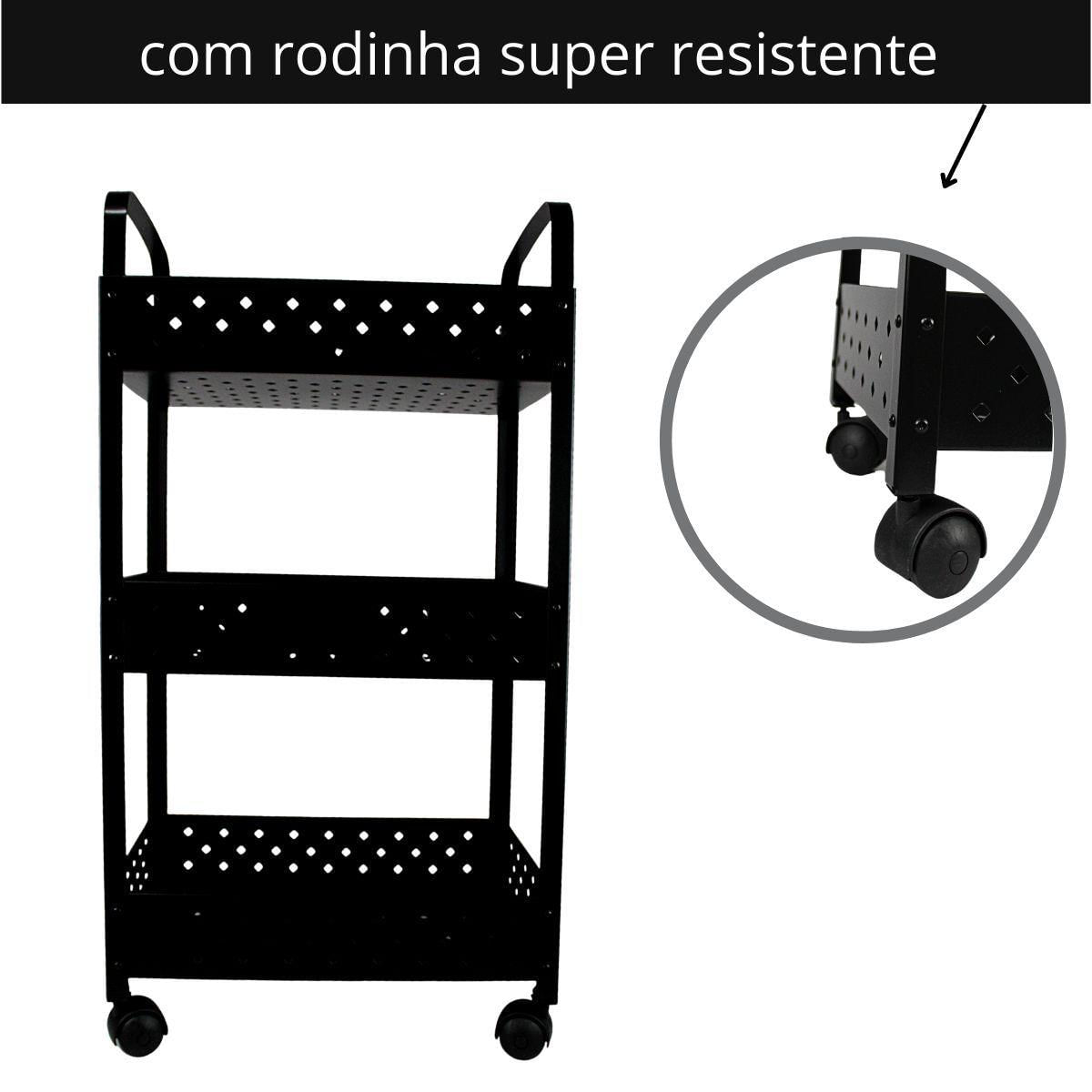 Fruteira e Organizador Multiuso Black 3 Andares Mak Inox
