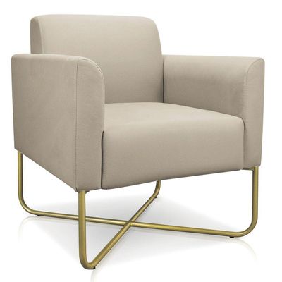 Poltrona Marisa Suede Bege Base X Industrial Dourada D´rossi