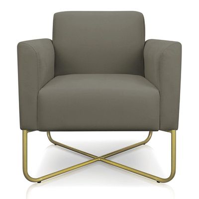 Poltrona Marisa Suede Marrom Rato Base X Industrial Dourada