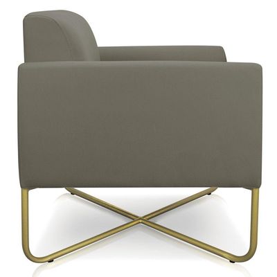 Poltrona Marisa Suede Marrom Rato Base X Industrial Dourada