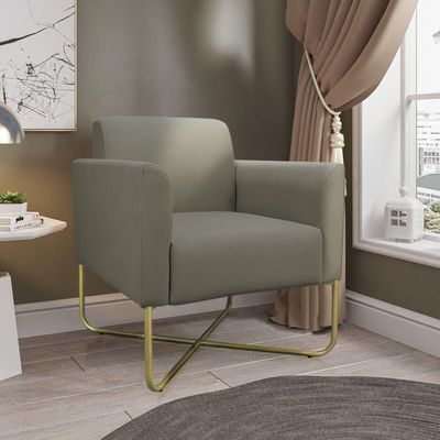 Poltrona Marisa Suede Marrom Rato Base X Industrial Dourada