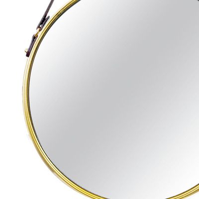 Espelho Adnet Dourado Alça De Couro Marrom 57,5x36cm