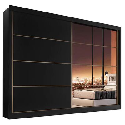 Guarda Roupa Sevilha 2 Portas de Correr Casal 6 Gavetas MDF Mademarcs Preto