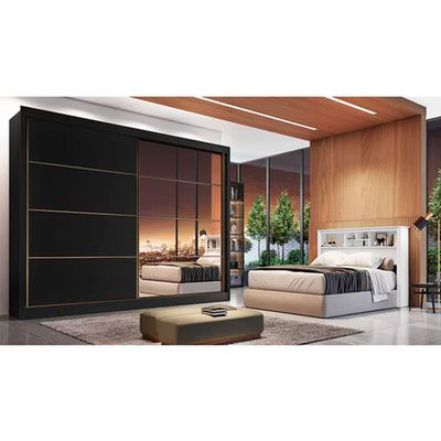 Guarda Roupa Sevilha 2 Portas de Correr Casal 6 Gavetas MDF Mademarcs Preto