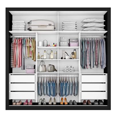 Guarda Roupa Sevilha 2 Portas de Correr Casal 6 Gavetas MDF Mademarcs Preto