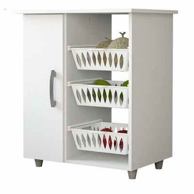 Balcão Multiuso 4571 MDP 1 Porta  3 Cestas Móveis Sul Branco