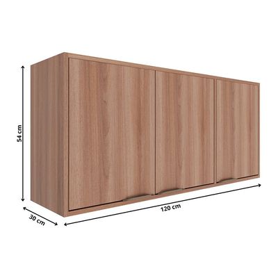 Armário Aéreo 120cm Louise 3 Portas Móveis Sul Nogal