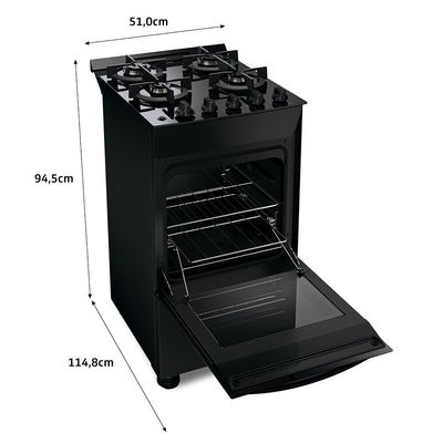 Fogão Brastemp 4 Bocas com Mesa de Vidro Grades Duplas BFO4VAE Preto / Bivolt