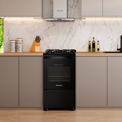 Fogão Brastemp 4 Bocas com Mesa de Vidro Grades Duplas BFO4VAE Preto / Bivolt