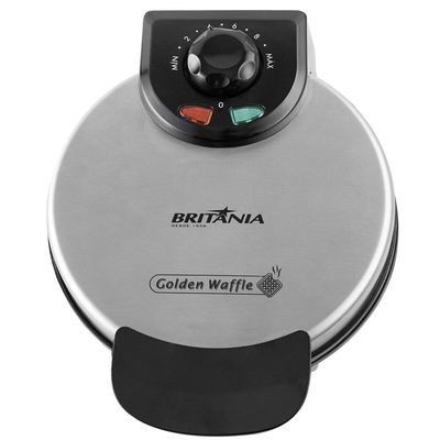 Máquina de Waffle Britânia Golden 850W Chapas Antiaderentes Inox / 110V