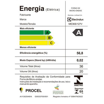 Forno Micro-ondas Limpa Fácil Electrolux 36 Litros ME36S Prata / 110V