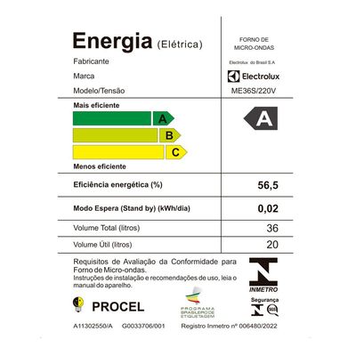 Forno Micro-ondas Limpa Fácil Electrolux 36 Litros ME36S Prata / 110V