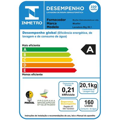 Lavadora de Roupas Semiautomática 20,1Kg Mueller Big Branco / 110V