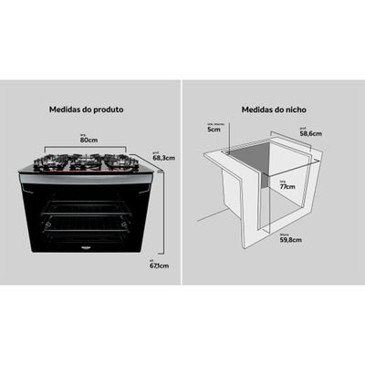 Fogão de Embutir 5 Bocas com Mesa de Vidro Diplomata Bivolt Dako Preto / Bivolt