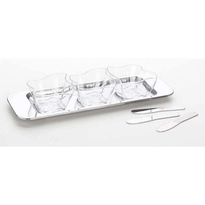 Conjunto Para Molhos Petisco 7 Peças Petisqueira Inox Servir Cumbuca Potes Condimentos Pastas Creme