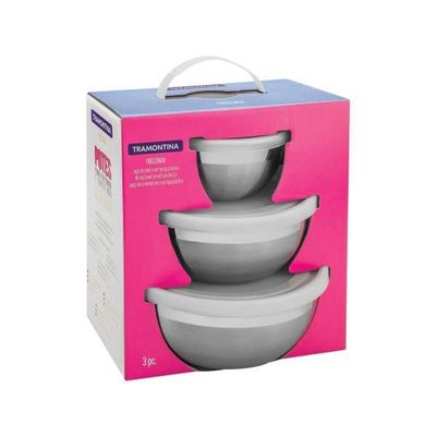 Jogo De Potes Em Aço Inox Com Tampa Plástica Tramontina Freezinox 3 Peças