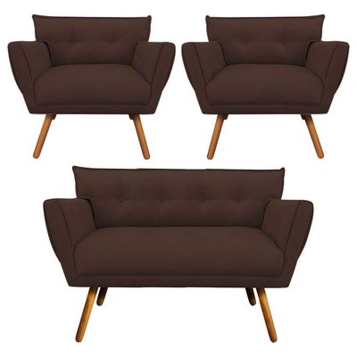 Kit 01 Namoradeira e 02 Poltronas Anitta Suede Pés Palito