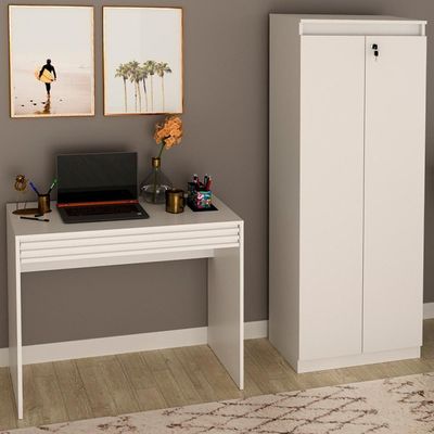Escrivaninha E Armario Para Escritorio Me4173 Me4151 Branco Tecno Mobili Branco