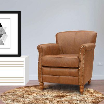 Kit 03 Poltronas Decorativas Sala de Estar Brunei Pés Madeira Couro Mel - Gran Belo
