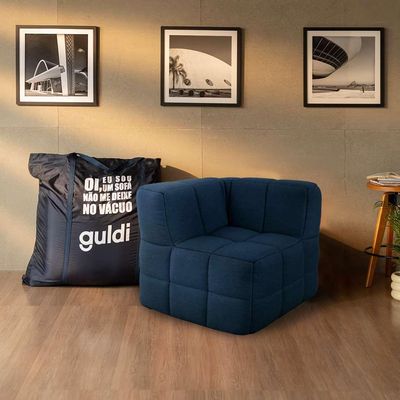 Sofá Guldi Popup com Módulo Canto Central e Puff Linho Azul