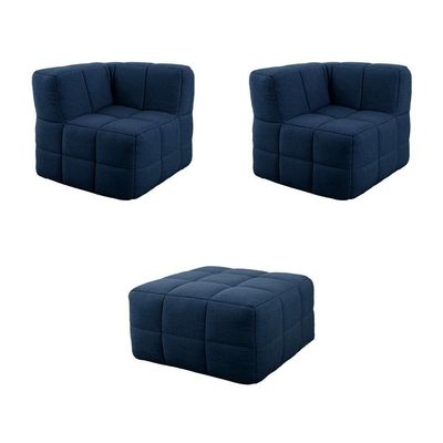 Sofá Guldi Popup com 2 Módulos Canto e Puff Linho Azul