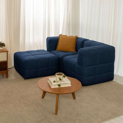 Sofá Guldi Popup com 2 Módulos Canto e Puff Linho Azul