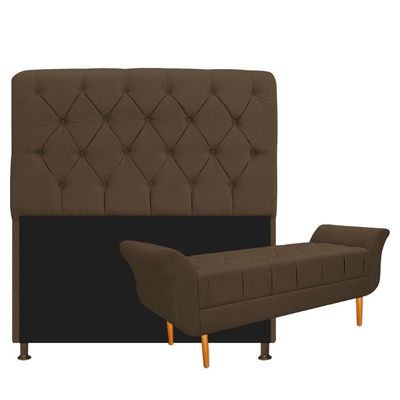 Kit Cabeceira e Recamier 90 Cm Solteiro Suede Marrom