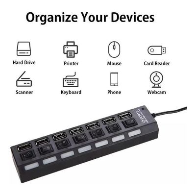 Hub Usb 7 Portas Chave Seletora 2.0 Pendrive Teclado Mouse