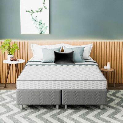 Cama Box com Colchão Queen Howie Espuma D45 (17x158x198) Branco e Cinza