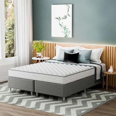 Cama Box com Colchão Queen Howie Espuma D45 (17x158x198) Branco e Cinza