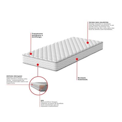 Cama Box com Colchão Viúva Howie Espuma D28 (17x128x188) Branco e Cinza