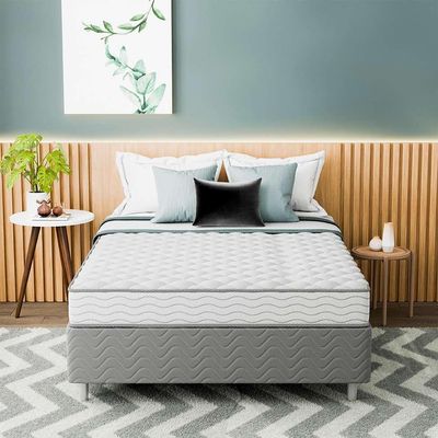 Cama Box com Colchão Viúva Howie Espuma D28 (17x128x188) Branco e Cinza