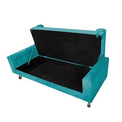 Recamier Baú Félix Solteiro 90cm Suede Azul Turquesa