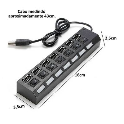 Hub Usb 2.0 Extensor Usb 7 Portas Switch On/Off Led Indicador 480Mbps