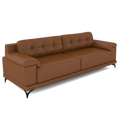 Sofá Living 4 lugares 272cm Agostino Pés Design em Ferro Couro Caramelo Manchado G52 - Gran Belo