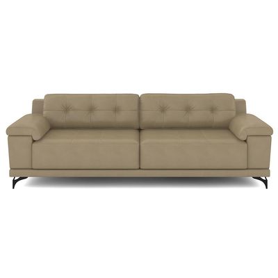 Sofá Living 4 lugares 272cm Agostino Pés Design em Ferro Couro Bege G52 - Gran Belo