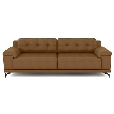 Sofá Living 4 lugares 272cm Agostino Pés Design em Ferro Couro Caramelo G52 - Gran Belo