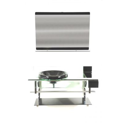 Gabinete de Vidro 90cm Curvado Duplo Inox Com Cuba Grafite