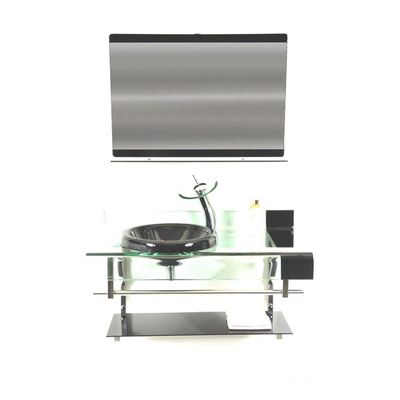 Gabinete de Vidro 90cm Curvado Duplo Inox Com Cuba Grafite