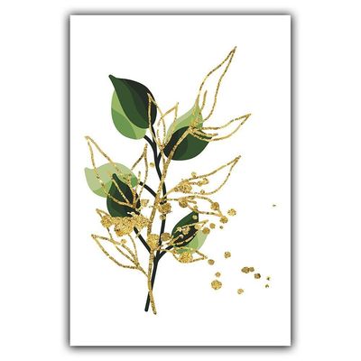 Kit Placas Quadros Decorativos 3 pçs 20x30 Folhas Douradas