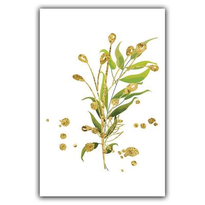 Kit Placas Quadros Decorativos 3 pçs 20x30 Folhas Douradas