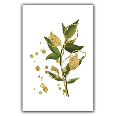 Kit Placas Quadros Decorativos 3 pçs 20x30 Folhas Douradas