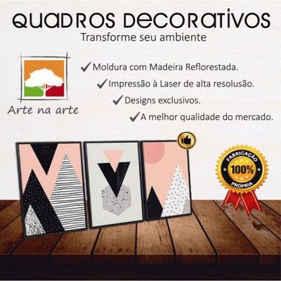 Kit Quadros Decorativos MDF 3 peças 20x30 Sweet Home 2